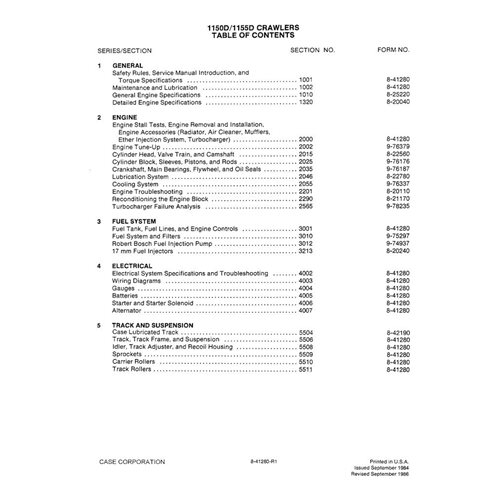Manual de servicio en pdf del cargador sobre orugas Case 1150D, 1155D
