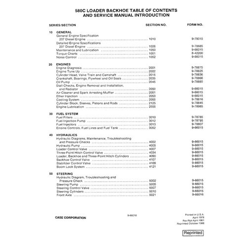Manual de serviço em pdf da retroescavadeira Case 580C