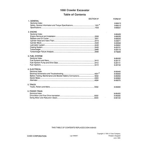Manual de servicio pdf de la excavadora Case 1088