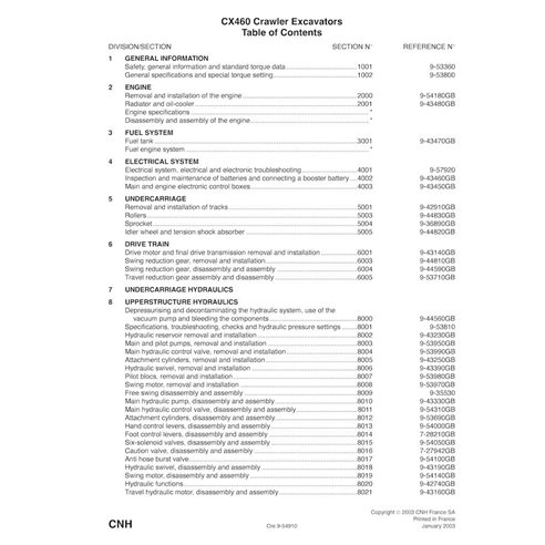 Manual de serviço em pdf da escavadeira Case CX460