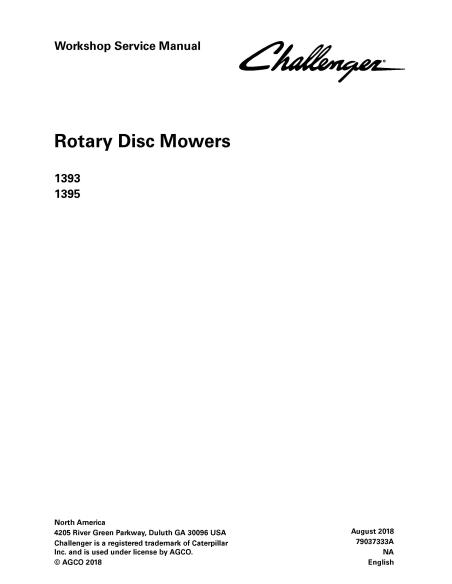 Challenger 1393, 1395 rotary disc mower pdf workshop service manual  - Challenger manuals - CHAL-79037333A