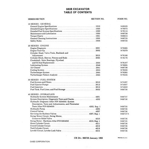 Manuel d'entretien pdf de l'excavatrice Case 980B