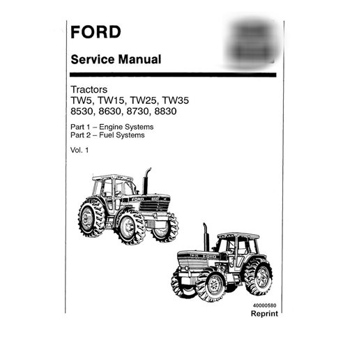 New Holland Ford TW5, TW15, TW25, TW35 8530, 8630, 8730, 8830 tractor escaneado manual de servicio en pdf