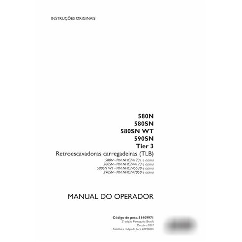 Case 580N, 580SN, 580SN WT, 590SN Tier 3 retroexcavadora manual del operador en pdf PT