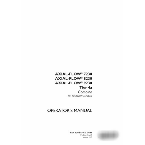 Manuel de l'opérateur PDF de la moissonneuse-batteuse Case Axial-Flow 7230, 8230, 9230 Tier 4a