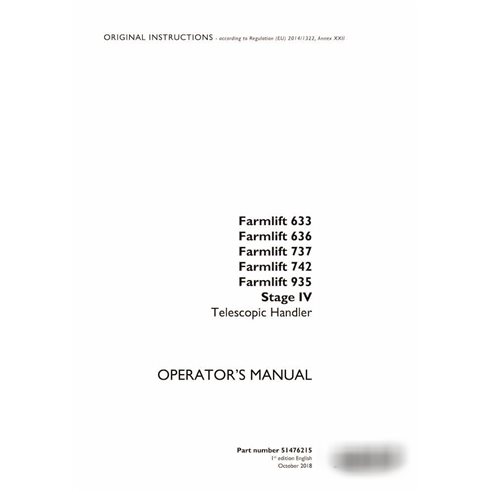 Case Farmlift 633, 636, 737, 742, 935 Stage IV telescopic handler pdf operator's manual 