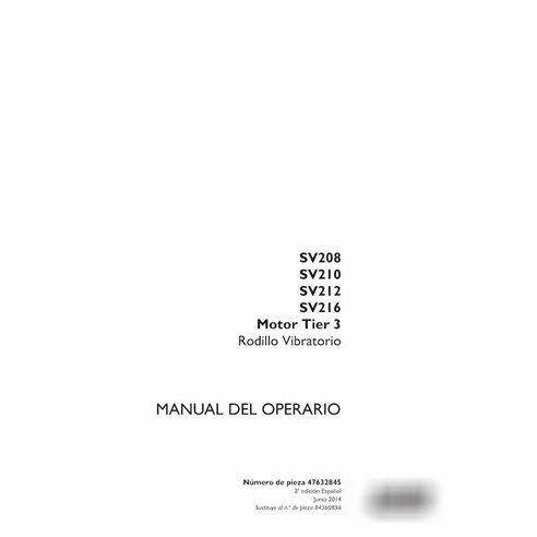 Manual do operador em PDF do rolo Case SV208, SV210, SV212, SV216 Tier 3