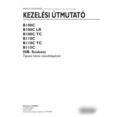 Manual del operador en pdf de la retroexcavadora New Holland B100C, B110C TC, B115C Tier 3B HU
