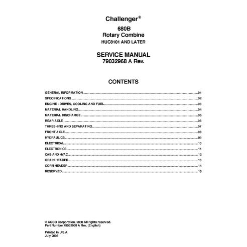 Manuel d'entretien PDF de la moissonneuse-batteuse Challenger 680B - Challenger manuels