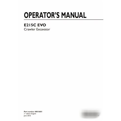 New Holland E215C EVO crawler excavator pdf operator's manual 