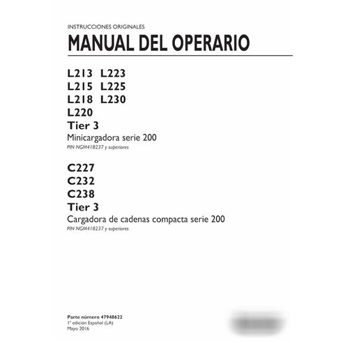 New Holland  L213, L215, L218, L220, L223, L225, L320, C227, C232, C238 skid loader pdf operator's manual ES