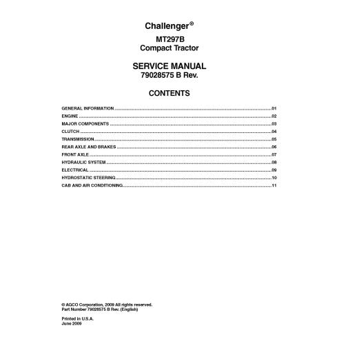 Challenger MT297B compact tractor pdf service manual  - Challenger manuals - CHAL-79028575