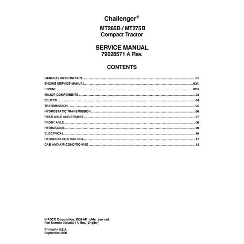 Challenger MT265B, MT275B trator compacto manual de serviço em pdf - Challenger manuais