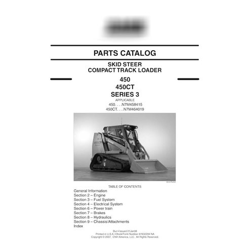 Catálogo de piezas en pdf del minicargador Case 450, 450CT Serie 3