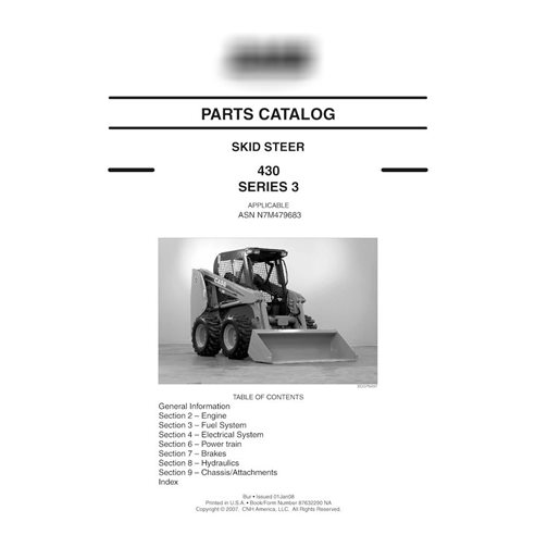 Catálogo de peças em pdf da minicarregadeira Case 430 Série 3