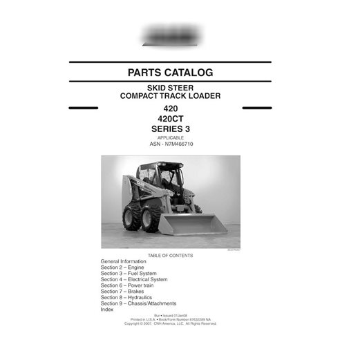 Case 420, 420CT Series 3 skid loader pdf parts catalog