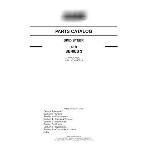 Case 410 Series 3 skid loader pdf parts catalog