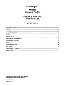 Manual de serviço em pdf para trator compacto Challenger MT225B - Challenger manuais - CHAL-79028097