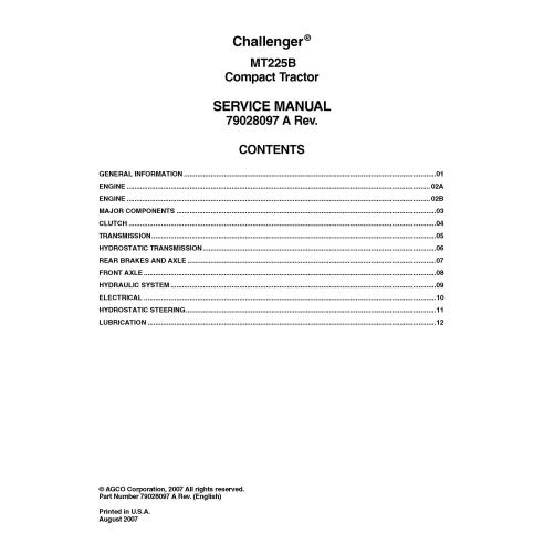 Challenger MT225B compact tractor pdf service manual  - Challenger manuals