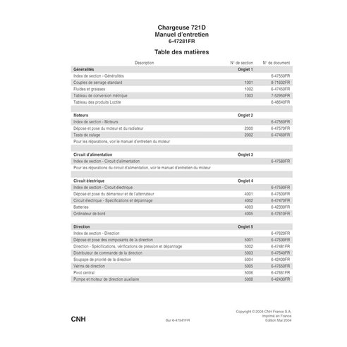 Manual de serviço em pdf da carregadeira de rodas Case 721D FR