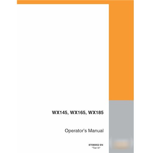 Manual del operador en pdf de la excavadora de ruedas Case WX145, WX165, WX185
