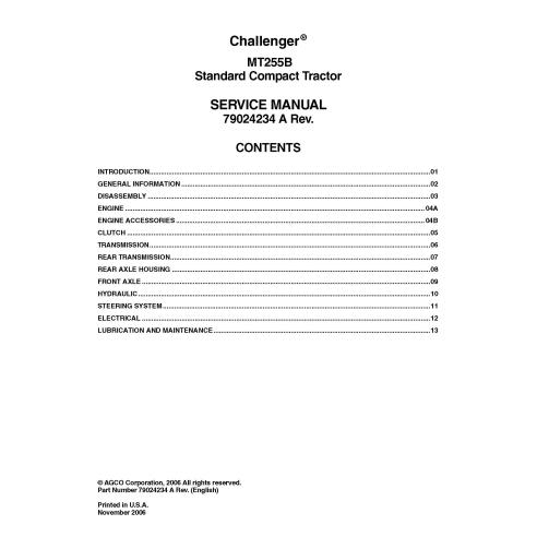 Manual de serviço em pdf para trator compacto Challenger MT255B - Challenger manuais - CHAL-79024234