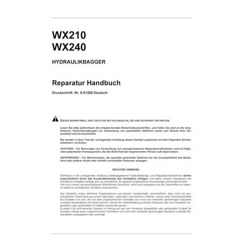 Manuel d'entretien pdf pour pelle sur pneus Case WX210, WX240 DE