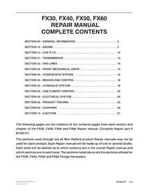 New Holland FX30, FX40, FX50, FX60 cosechadora de forraje pdf manual de reparación