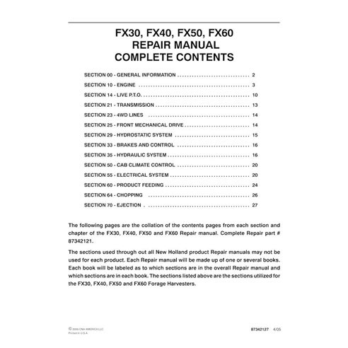 New Holland FX30, FX40, FX50, FX60 forage harvester pdf repair manual 