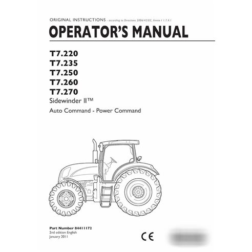 Manual del operador en pdf del tractor New Holland T7.220, T7.235, T7.250, T7.260, T7.270