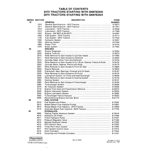 Manuel d'entretien pdf du tracteur Case 2470, 2670