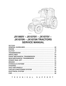 Manuel d'entretien pdf pour tracteur Case JX1060V, JX1070V, JX1075V, JX1070N, JX1075N