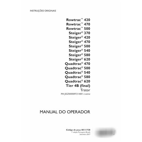 Case Rowtrac 420-500, Steiger 370-620, Quadtrac 470-620 Trator Tier 4B pdf manual do operador PT