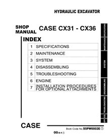 Case CX31, CX36 mini excavator pdf shop manual 