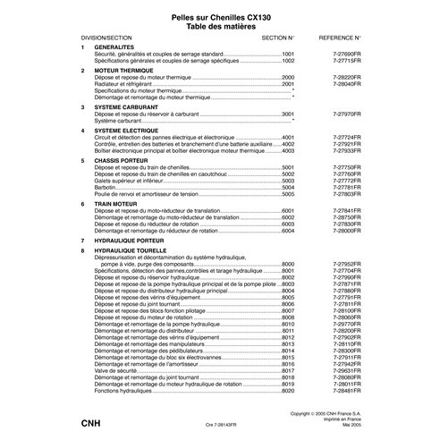 Manuel d'entretien pdf de la pelle sur chenilles Case CX130 FR