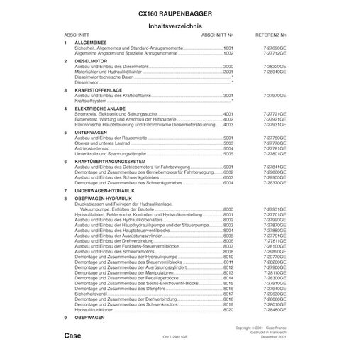 Case CX160 crawler excavator pdf service manual DE
