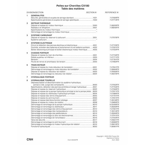 Manuel d'entretien pdf de la pelle sur chenilles Case CX180 FR