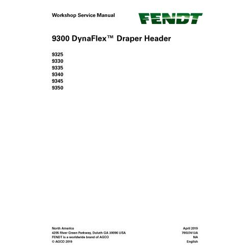 Fendt 9325, 9330, 9335, 9340, 9345, 9350 cabeçalho da esteira manual de serviço de oficina em PDF - Fendt manuais
