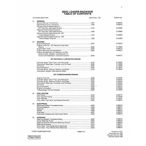 Manual de serviço em pdf da retroescavadeira Case 580D