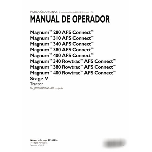 Manual del operador del tractor Case Magnum 280, 310, 340, 380, 400 AFS Connect Stage V PT