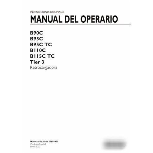 Manual do operador em PDF da retroescavadeira New Holland B90C, B95C, B95C TC, B110C, B115C TC Tier 3 ES