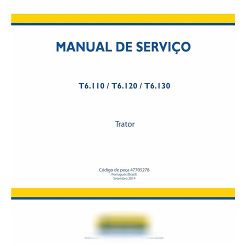 Manual de serviço do trator New Holland T6.110, T6.120, T6.130 em pdf PT