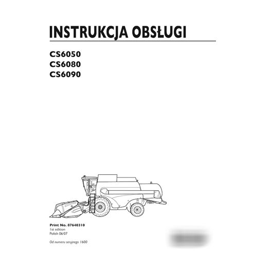 Manual del operador de la cosechadora New Holland CS6050, CS6080, CS6090 en formato pdf PL