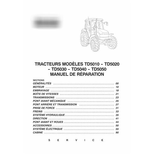 Manual de serviço em pdf do trator New Holland TD5010, TD5020, TD5030, TD5040, TD5050 FR