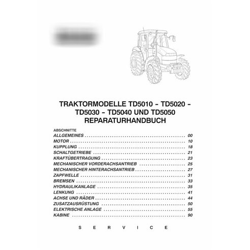 Manual de serviço em pdf do trator New Holland TD5010, TD5020, TD5030, TD5040, TD5050 DE