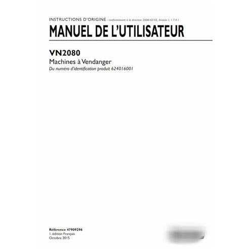 New Holland VN2080 grape harvester pdf operator's manual FR