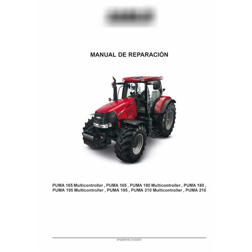 Manuel d'entretien du tracteur Case Puma 165, 180, 195, 210 au format PDF
