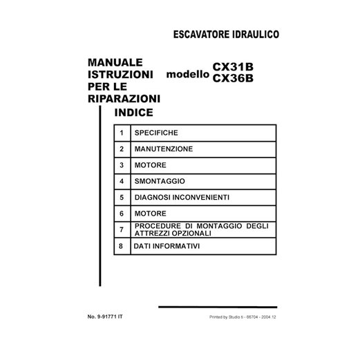 Case CX31B, CX36B excavator pdf service manual IT