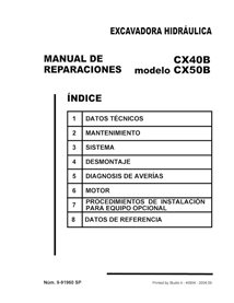 Manual de servicio en formato pdf de la excavadora Case CX40B, CX50B ES