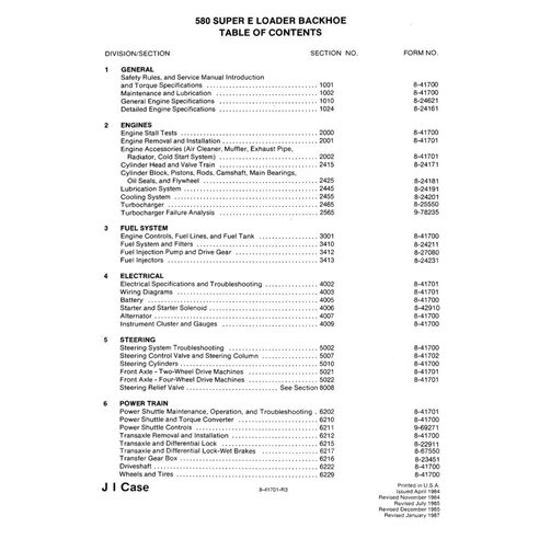 Manuel d'entretien PDF de la chargeuse-pelleteuse Case 580SE